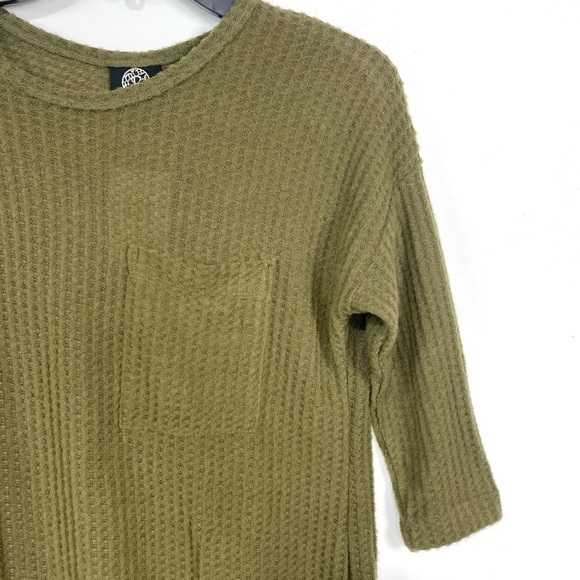 NEW BOBEAU Bobeau Waffle Knit Thermal Pocket Tunic Size XS 3/4 Sleeve Dark Olive - Picture 4 of 8